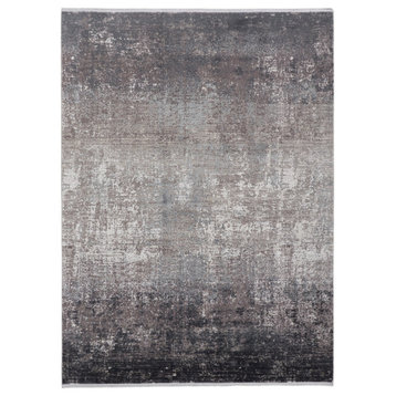 Weave & Wander Lindstra Rug, Silver Gray/Black, 3ft-1in x 10ft Rug