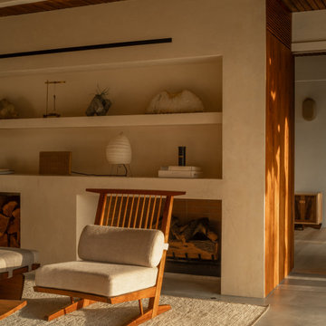 Hollywood Hills Living Room with Custom Built-In Shelving and Fireplace