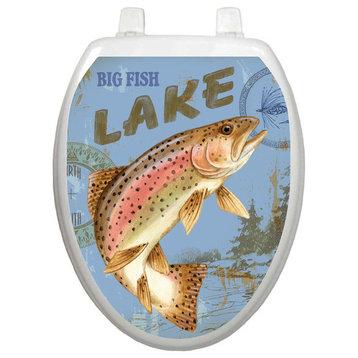 Lake Fishing Toilet Tattoos Seat Cover, Vinyl Lid Decal, Bathroom Accent, Elongated