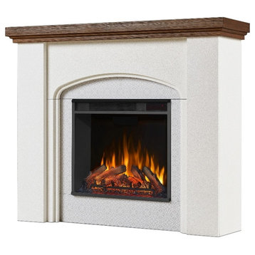 Real Flame Anika 49" Modern Wood Electric Fireplace in White Stucco