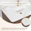 Porto Bath Vanity with White Quartz Stone Top, Dark Brown Oak, 84 in., No Mirror