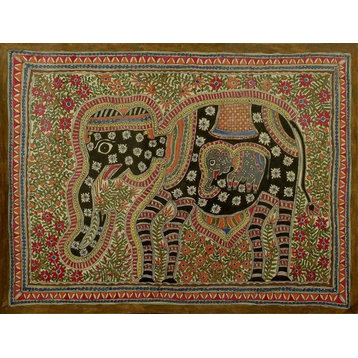 Novica Elephant Harmony Madhubani Painting