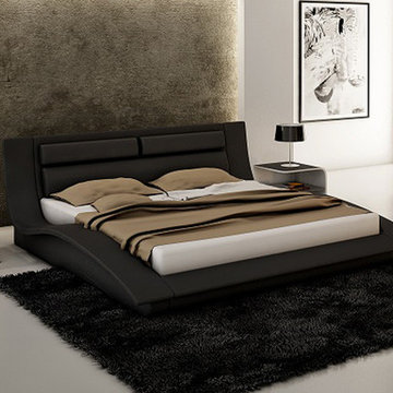 Wave - Stylish Black Leather Headboard Bed