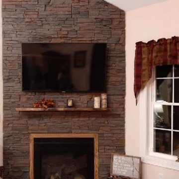 Coffee Stacked Stone Fireplace Design