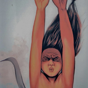 Peinture murale, app. part. (salle de bain, dètail du plafond), Milan, Italie.
