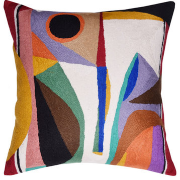 Kandinsky Balancement Decorative Pillow Cover Abstract Hand Embroidered 18x18