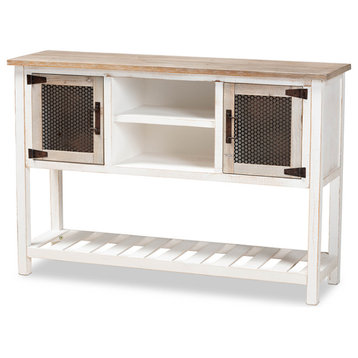 Janina Rustic Weathered Two-Tone White and Oak Brown 2-Door Sideboard Buffet