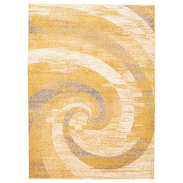 eCarpetGallery Abstract Area Rug, Modern Carpet, Ivory/Gold 3'11" x 5'7"