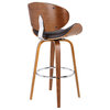 Benton 26" Mid-Century Swivel Counter Stool, Brown Faux Leather, Wooden Legs
