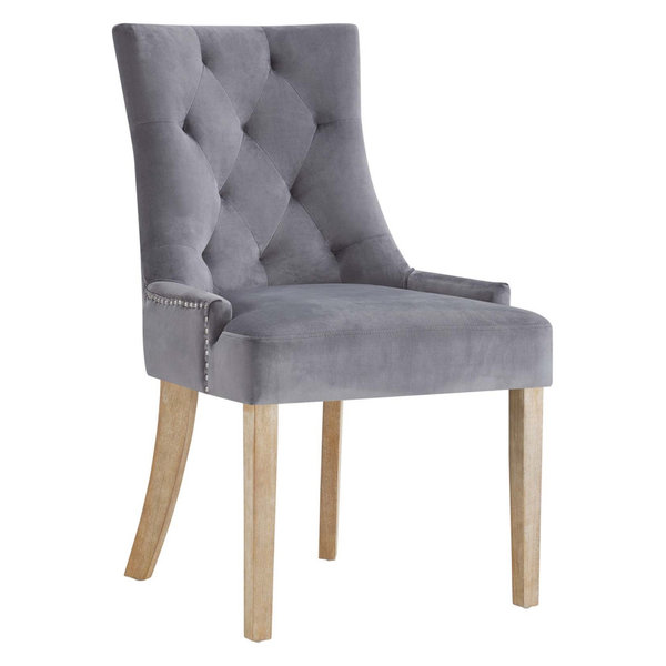 Tufted Performance Velvet Dining Chair with Nailhead Trim, Gray