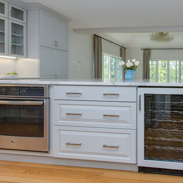 Gray Transitional Kitchen With Full-Height Backsplash