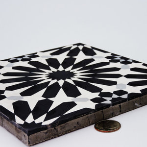 8"x8" Alhambra Handmade Cement Tile, Black/White, Set of 12