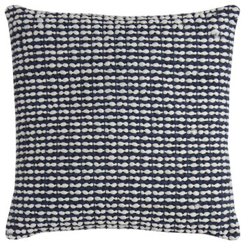 Navy White Textured Weaving Pattern Throw Pillow