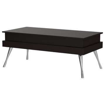 Modern Rectangular Coffee Table, Chrome Metal Legs With Lift Up Top, Espresso