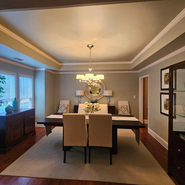 Dining Room View with Dramatic Tray Ceiling