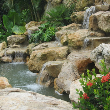 Rock Waterfall and pond in Florida backyard