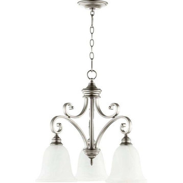 Three Light Faux Alabaster Glass Classic Nickel Down Chandelier