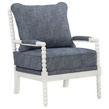 Kaylee Spindle Chair in Indigo Fabric with Antique White Frame