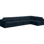 Meridian Furniture - Beckham Linen Textured Fabric 5-Piece Modular L-Shaped Sectional, Navy - Liven up your living space with this Beckham navy durable linen polyester fabric sectional. Its navy color complements any contemporary home decor, while its durable linen and polyester fabric upholstery provides you with a soft and comfortable place to sit. This sectional is modular, so you can create infinite configurations, which are easily attached using the attachment latch underneath. Its linen, wood, and foam construction guarantees stability for years to come.