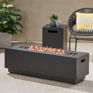 Hemmingway Outdoor Rectangular Fire Pit With Tank Holder, Brushed Brown Finish