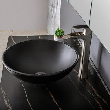 Matte Black Glass Circular Vessel Bathroom Sink