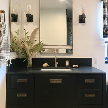 Black and Tan Eclectic Transitional Master Bathroom