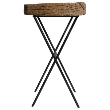 Rustic Raw Wood Round Thick Plank Table Cross Metal Leg Base Hcs5861