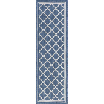 Shaila Transitional Geometric Blue Indoor/Outdoor Runner Rug, 2'x7'