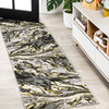 Swirl Marbled Abstract Area Rug, Black/Yellow, 2 X 8