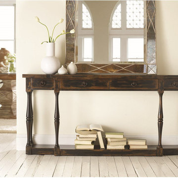 Hooker Furniture Sanctuary Four Drawer Thin Console Table in Ebony