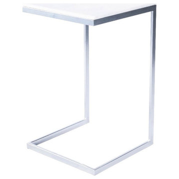 Beaumont Lane 15" Transitional Marble Square End Table in White/Silver