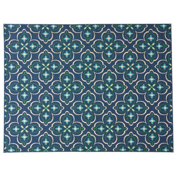Adelaide Outdoor Medallion Area Rug, Blue and Green, 7'10"x10'