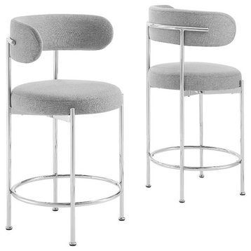 Modway Albie 25.5" Fabric Counter Stool in Gray and Silver (Set of 2)