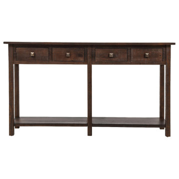 TATEUS Rustic Brushed Texture Entryway Table Console Table with Drawer, Espresso