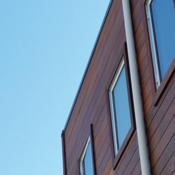Modern Style Homes , Round Downspouts,Square Collector Boxes,Angle Faced Gutters