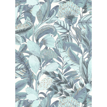 Textured Wallpaper Botanical, Jungle, 10202-18, Blue Cream Gold, Sample