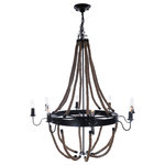 HomeRoots - 355"x355"x47" 8 Bulbs, Large, Rope, Pendant Lamp - Get the trending rustic look in the comfort of your home! This Flame-less Candle Chandelier mixes modern with medieval and is the perfect way to make a statement without overpowering your space. Additionally, you can get the look you want while maintaining a safe home since it is flame-less. All lamps come with a wire that can be plugged in or hardwired. Light bulbs not included. Material: Iron and hemp rope Type of bulb base: E14 Maxed Watts: 40W Number of bulbs: 8