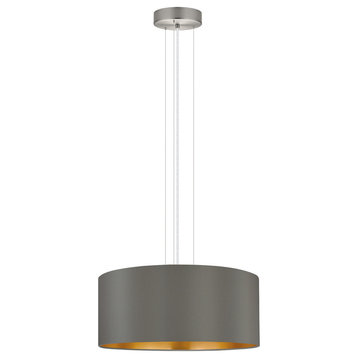 3x60W Pendant With Satin Nickel Finish and Black and Gold Shade, Cappucino & Gold Shade