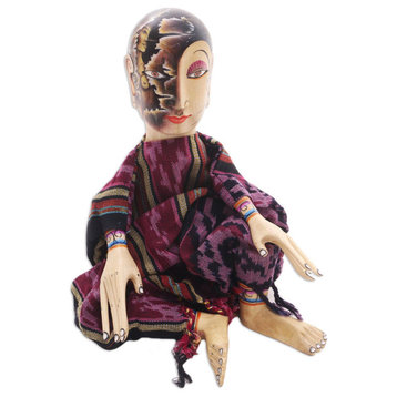 NOVICA Under The Black Moon And Carved Wood Display Doll