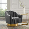 Fan Armchair, Velvet Accent Chair, Gold Glam Luxe Chic Club Chair Arm Chair, Gre