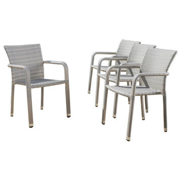 GDF Studio Dorside Outdoor Wicker Armed Chairs With an Aluminum Frame, Set of 4, Chateau Gray