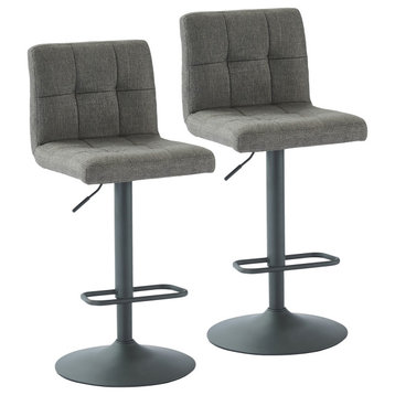 Set of 2, Fabric Upholstered and Metal Gas Lift Stool, Gray