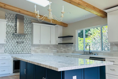 Center island table with beautiful blue cabinets
