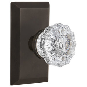 Nostalgic Warehouse 720751 Mission Plate Passage Crystal Pink Glass Door Knob in Antique Pewter 2.75 