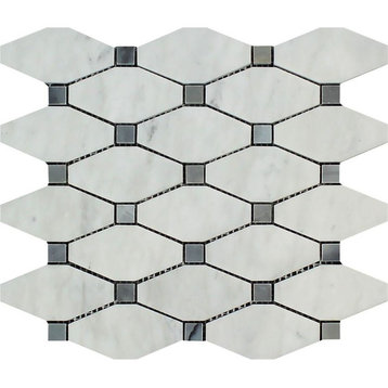 Carrara Italian Polished Marble Octave Mosaic (With Blue-Gray Dots), 10 sq.ft.