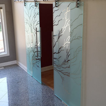 Amazing Etched Tree Sliding Glass Door