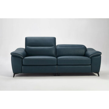 Magnolia Modern Blue Leatherette Loveseat With Electric Recliners