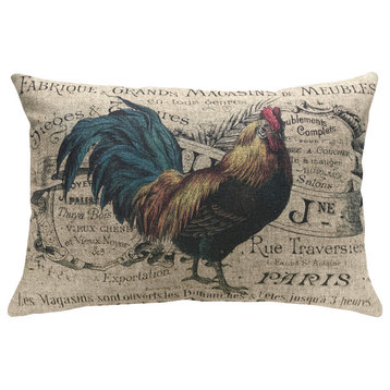 French Chicken Linen Pillow, 18"x12"