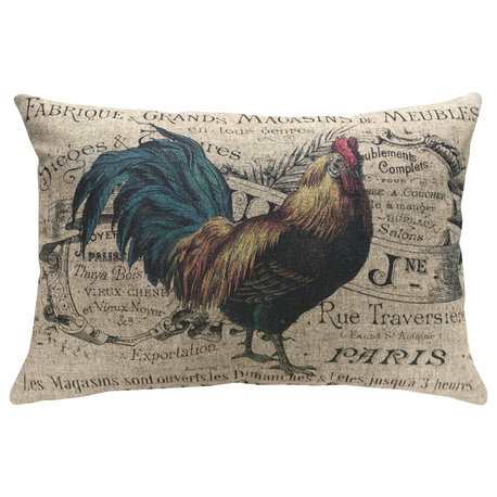 French Chicken Linen Pillow, 18"x12"