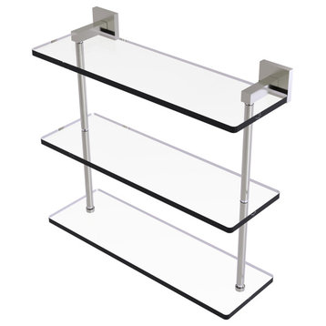 Montero 16" Triple Tiered Glass Shelf, Satin Nickel